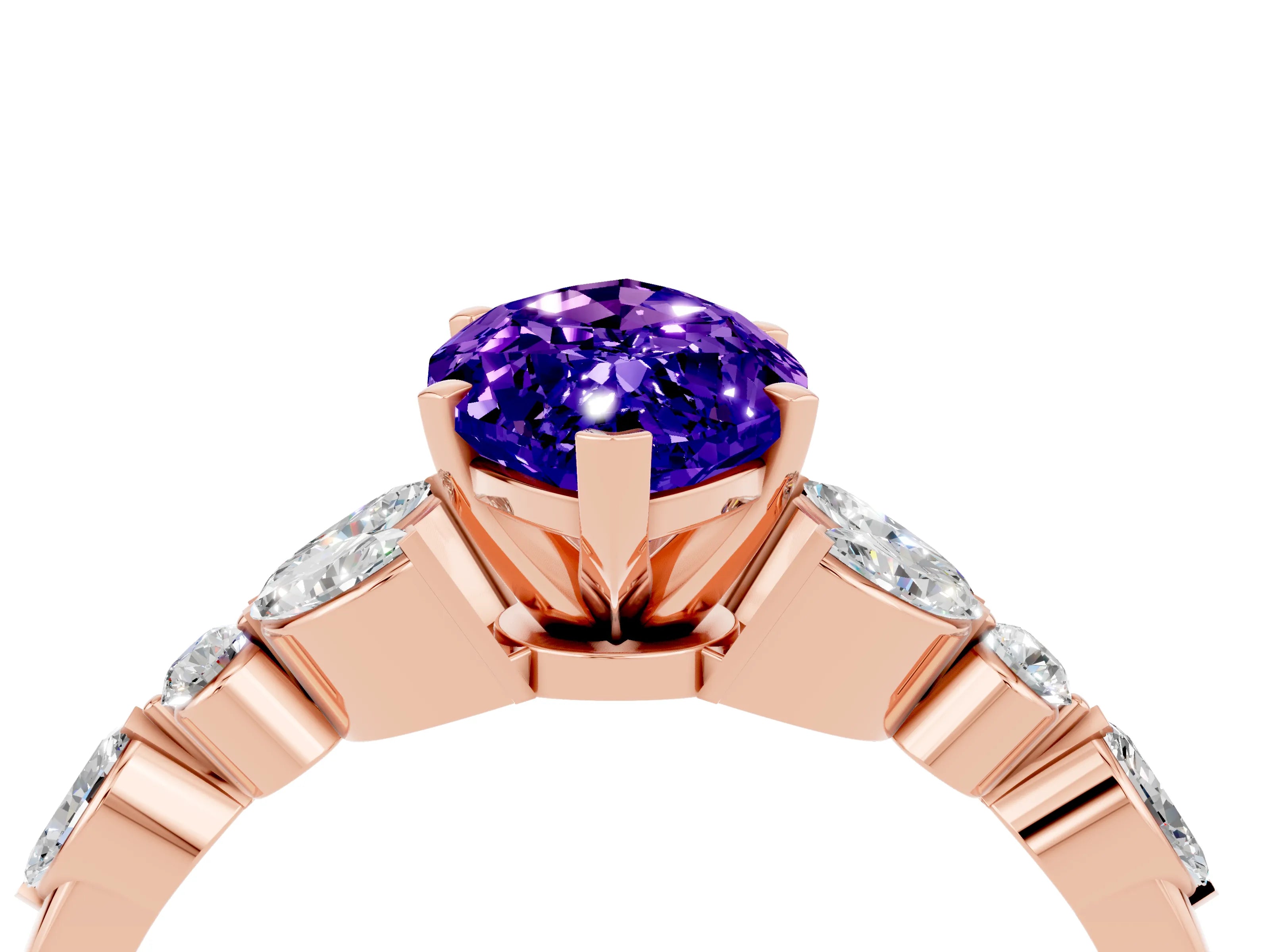 Rose gold Marquise Cut Tanzanite Solitaire Ring with Side Stones and Four-Prong Setting_16