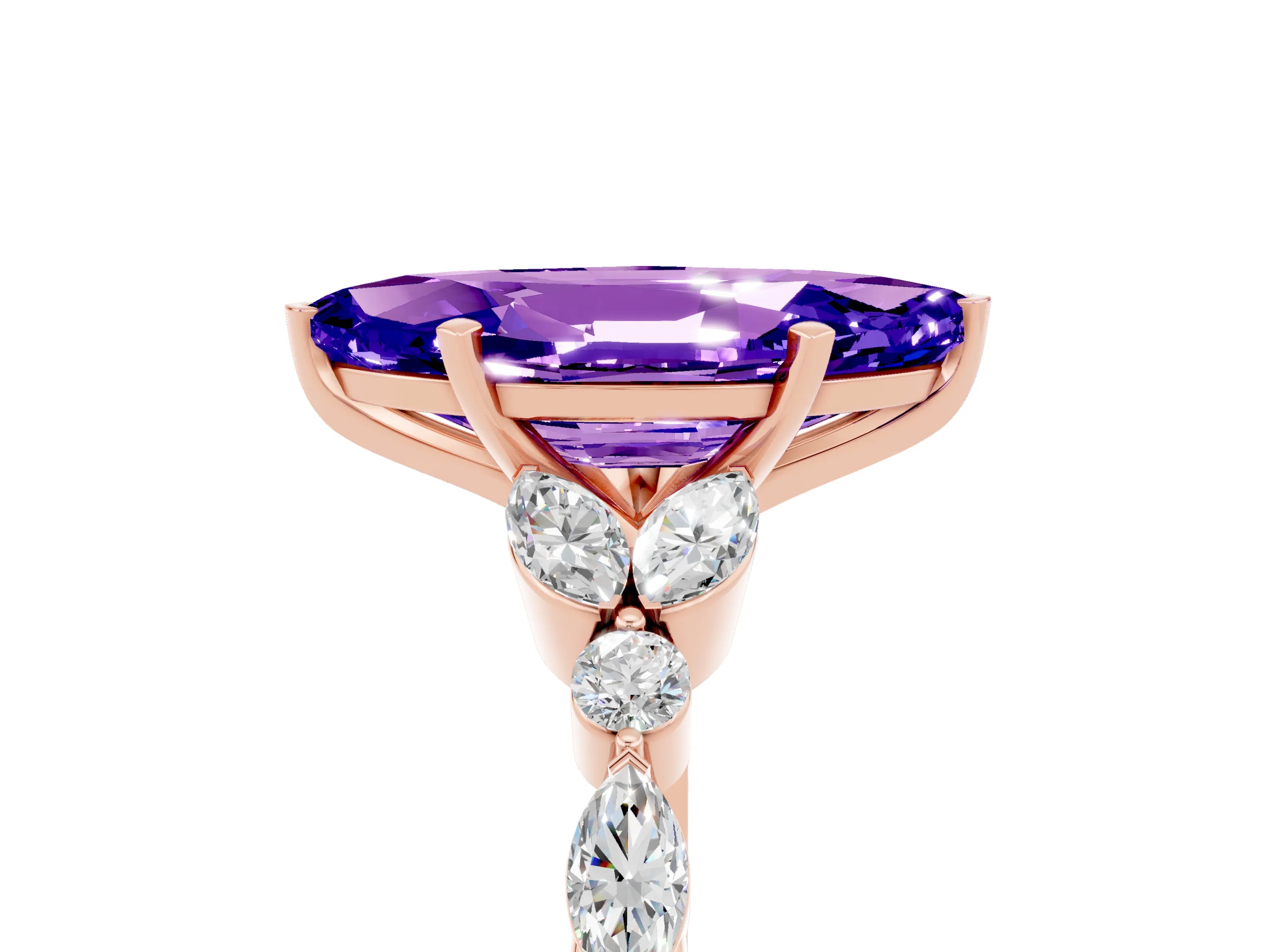Rose gold Marquise Cut Tanzanite Solitaire Ring with Side Stones and Four-Prong Setting_17