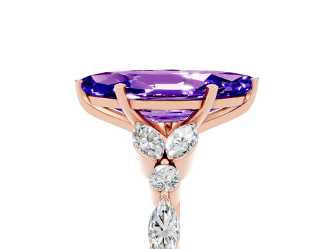 Rose gold Marquise Cut Tanzanite Solitaire Ring with Side Stones and Four-Prong Setting_17