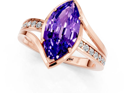Rose gold Marquise Cut Tanzanite Solitaire Ring with Split Shank and Prong Setting_1
