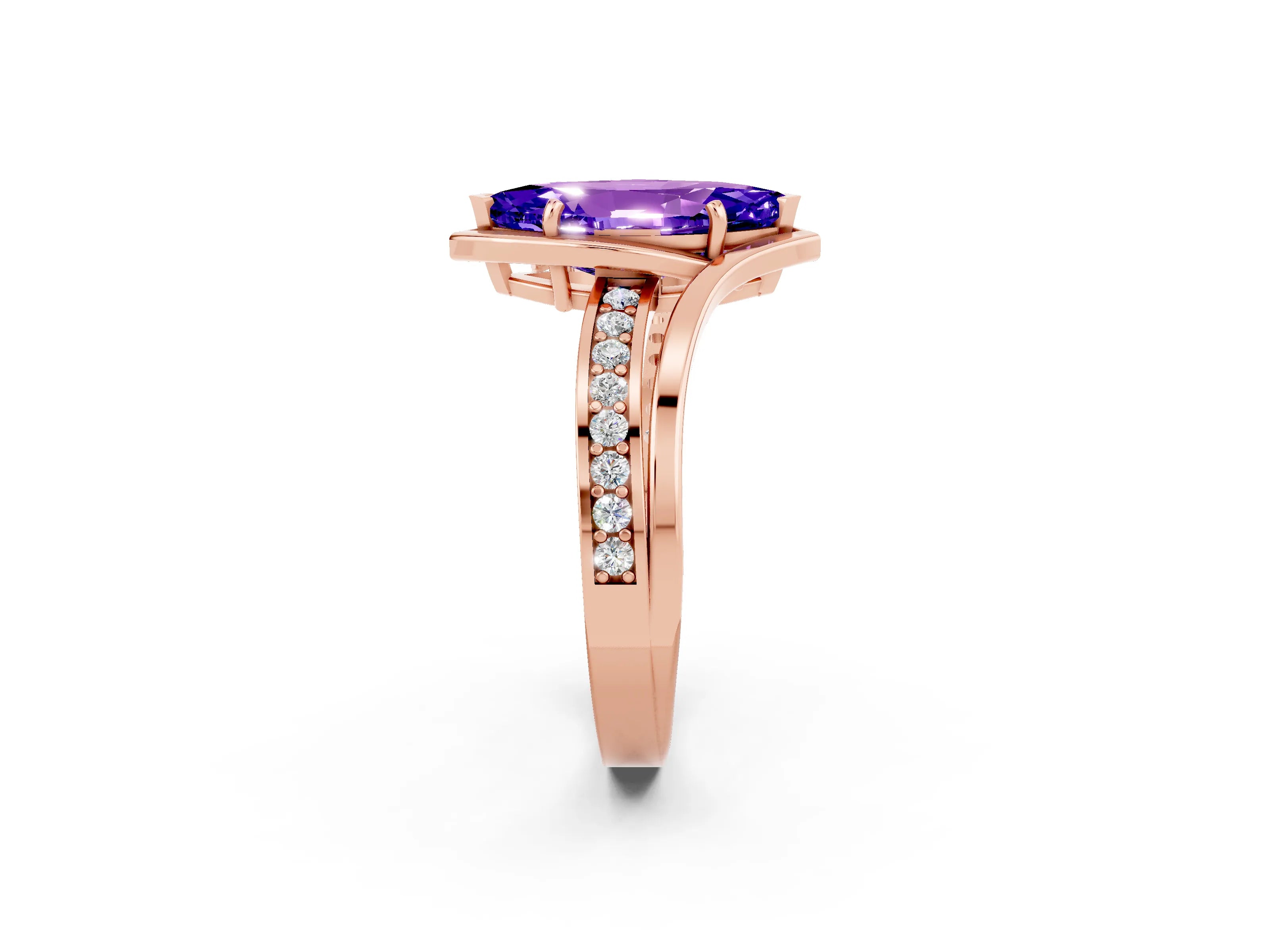 Rose gold Marquise Cut Tanzanite Solitaire Ring with Split Shank and Prong Setting_2