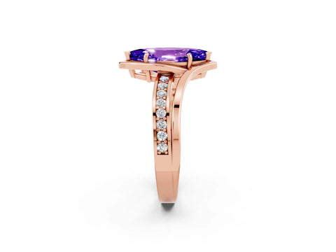 Rose gold Marquise Cut Tanzanite Solitaire Ring with Split Shank and Prong Setting_2