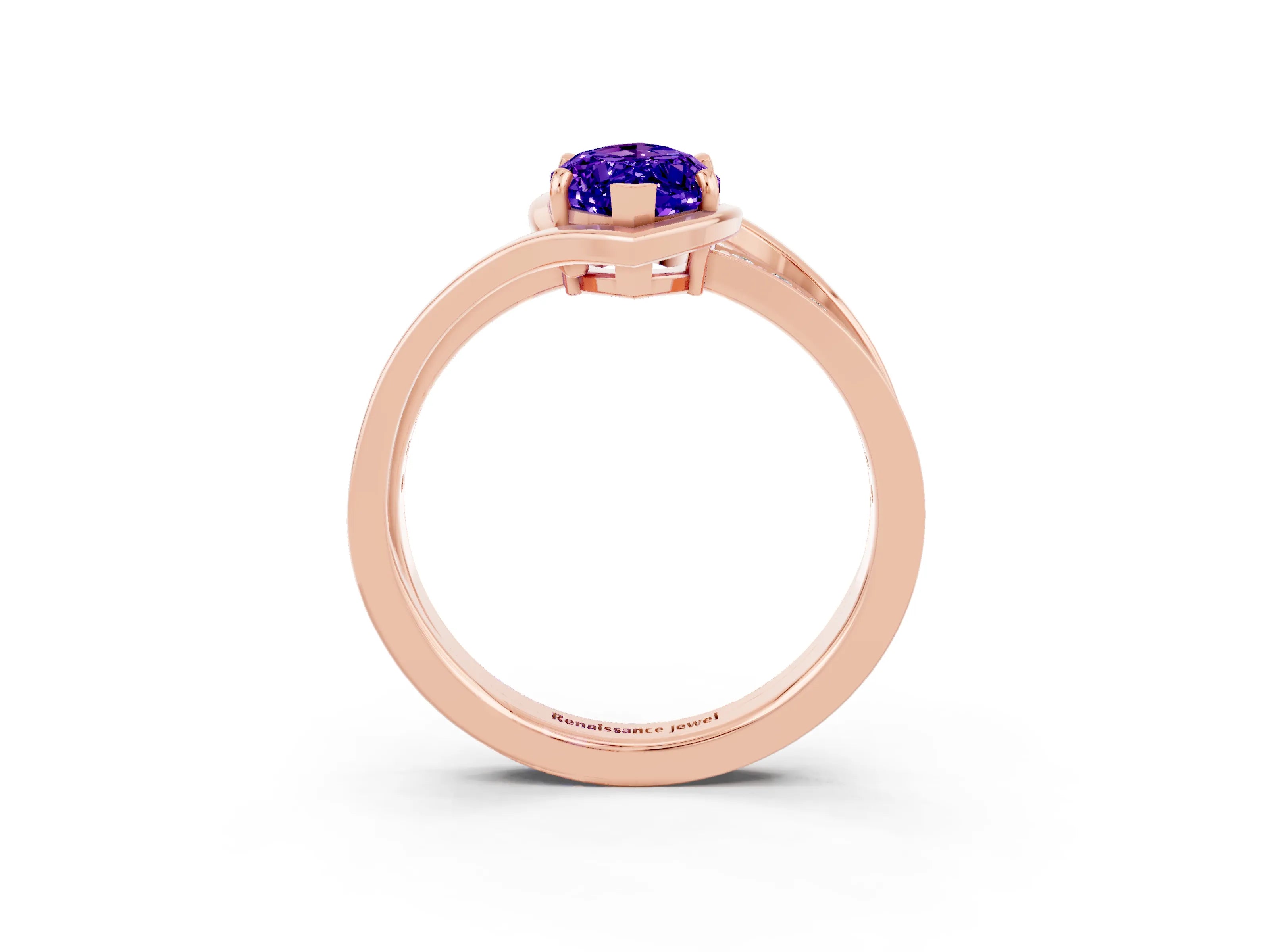Rose gold Marquise Cut Tanzanite Solitaire Ring with Split Shank and Prong Setting_3