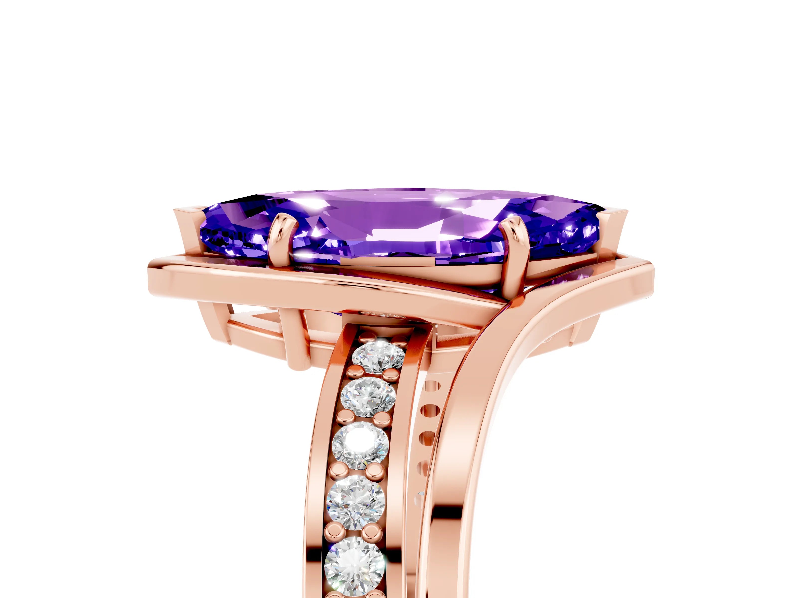 Rose gold Marquise Cut Tanzanite Solitaire Ring with Split Shank and Prong Setting_5