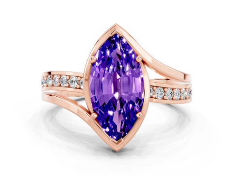 Rose gold Marquise Cut Tanzanite Solitaire Ring with Split Shank and Prong Setting