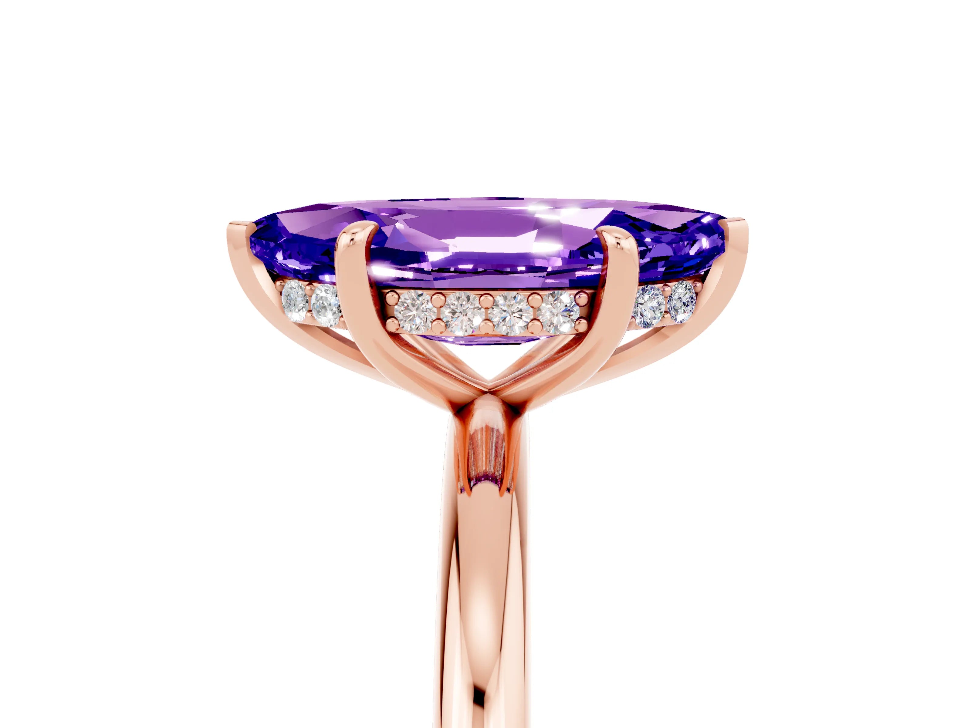 Rose gold Marquise Cut Tanzanite Solitaire Ring with Thin Band and Four-Prong Setting_17