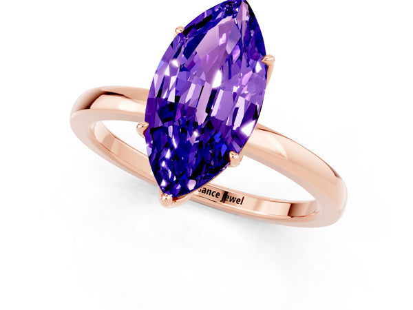 Rose gold Marquise Cut Tanzanite Solitaire Ring with Thin Band and Prong Setting