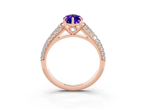 Rose gold Marquise Cut Tanzanite Solitaire Ring with Three-Row Pavé Band and Four-Prong Setting_15