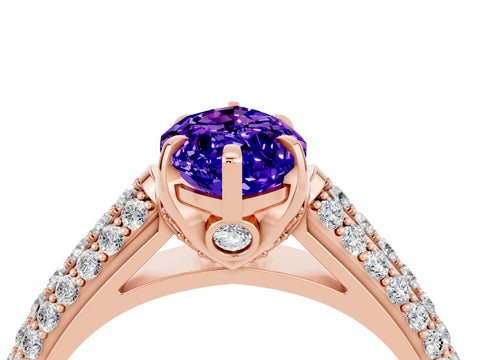 Rose gold Marquise Cut Tanzanite Solitaire Ring with Three-Row Pavé Band and Four-Prong Setting_16
