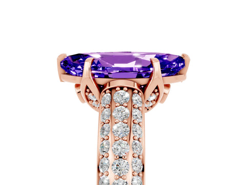 Rose gold Marquise Cut Tanzanite Solitaire Ring with Three-Row Pavé Band and Four-Prong Setting_17