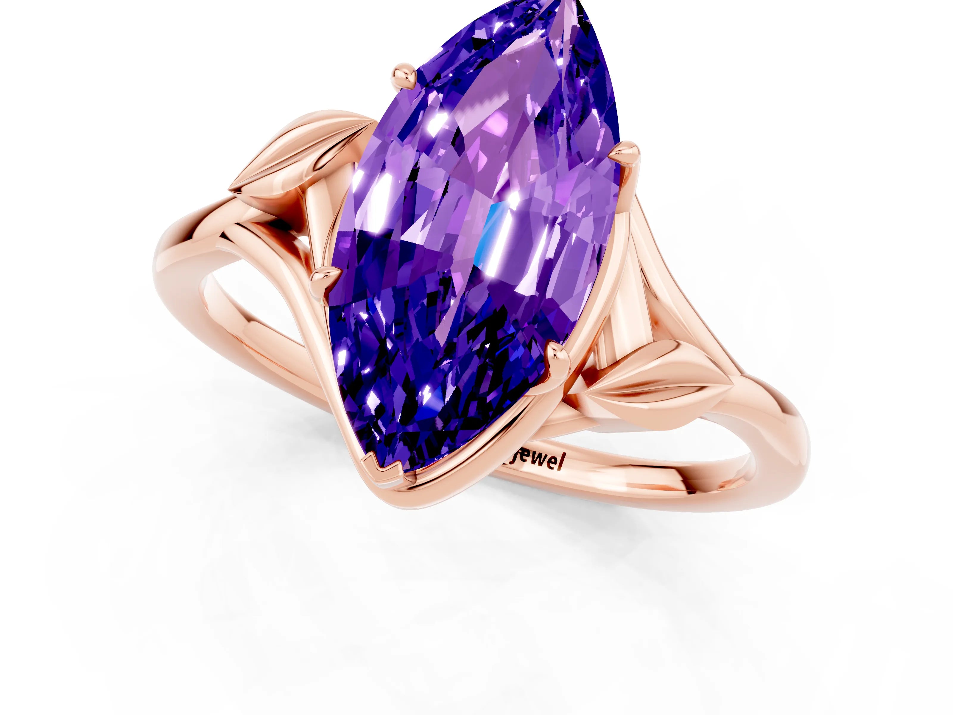 Rose gold Marquise Cut Tanzanite Solitaire Ring with Twist Band and Four-Prong Setting_25