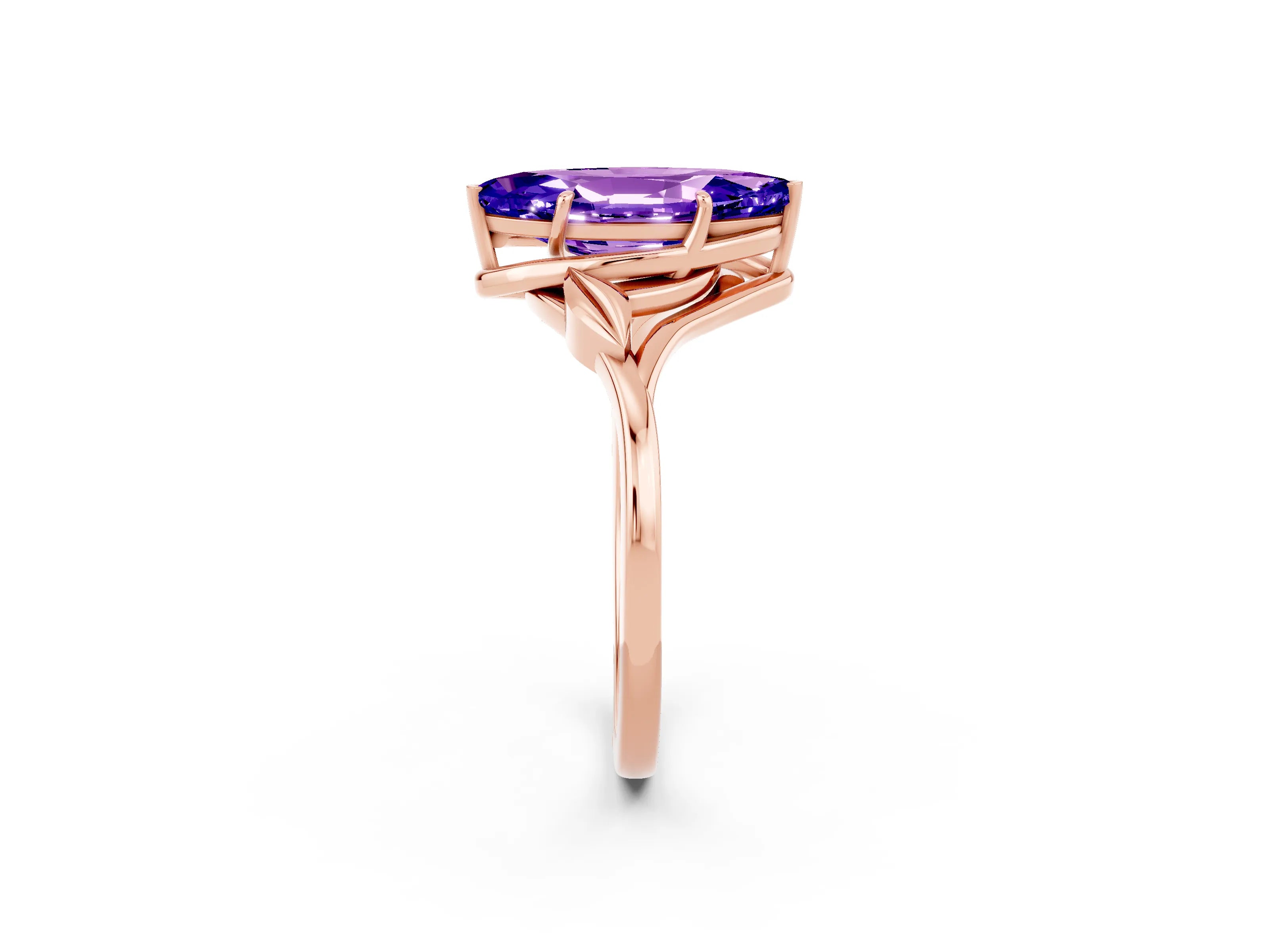 Rose gold Marquise Cut Tanzanite Solitaire Ring with Twist Band and Four-Prong Setting_26