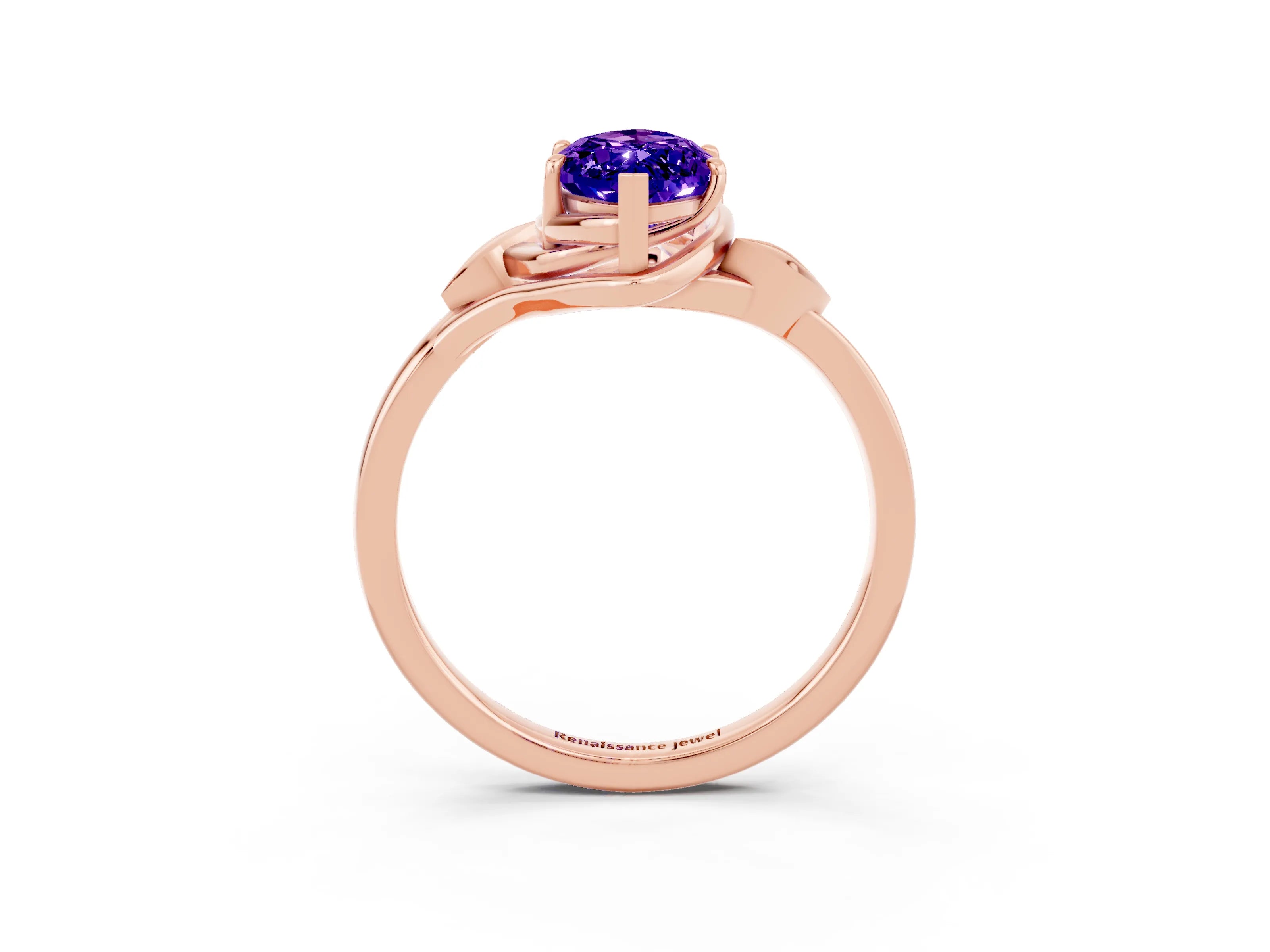 Rose gold Marquise Cut Tanzanite Solitaire Ring with Twist Band and Four-Prong Setting_27