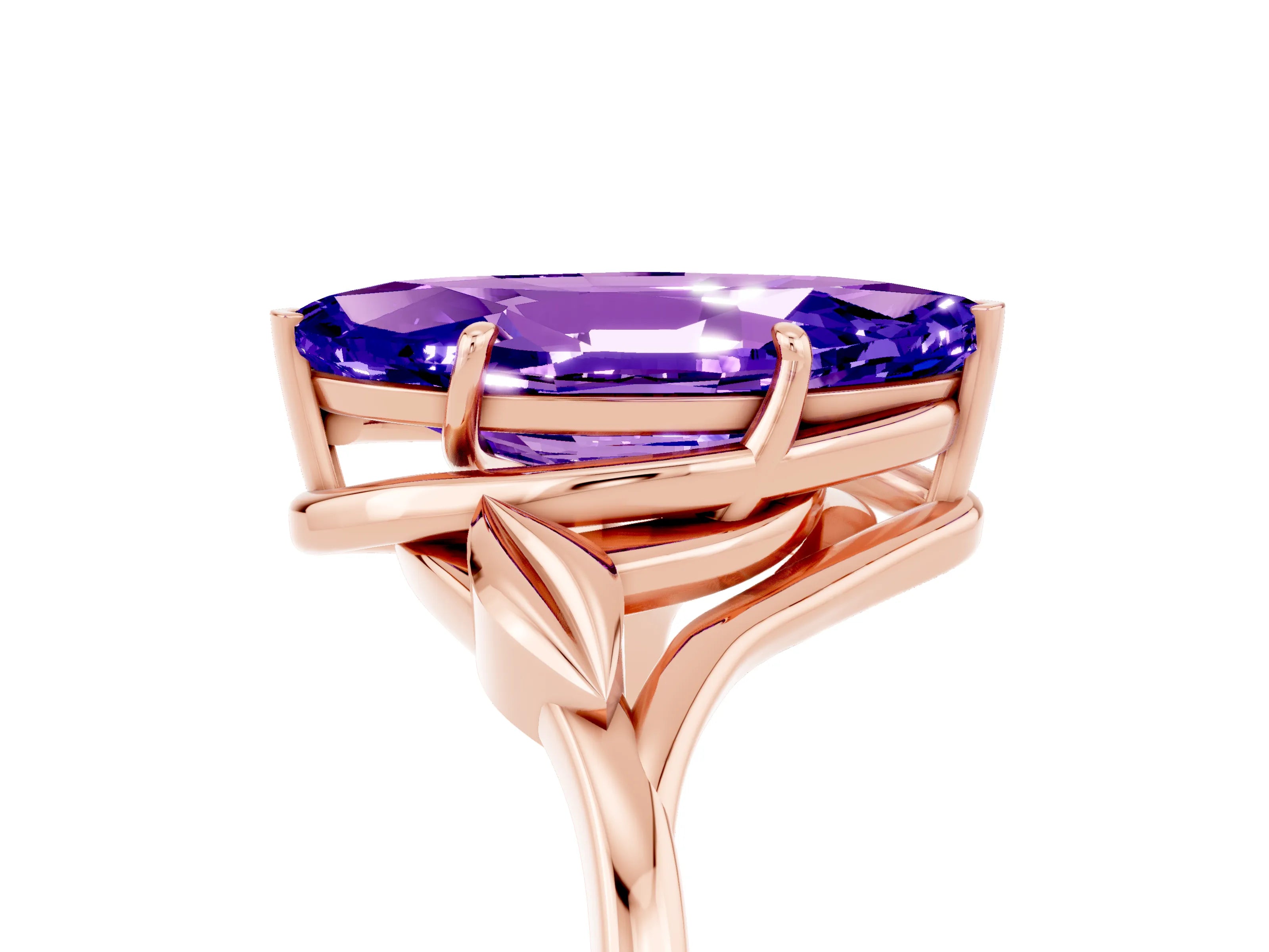 Rose gold Marquise Cut Tanzanite Solitaire Ring with Twist Band and Four-Prong Setting_29
