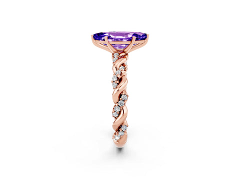 Rose gold Marquise Cut Tanzanite Solitaire Ring with Twisted Band and Pavé Accents_2
