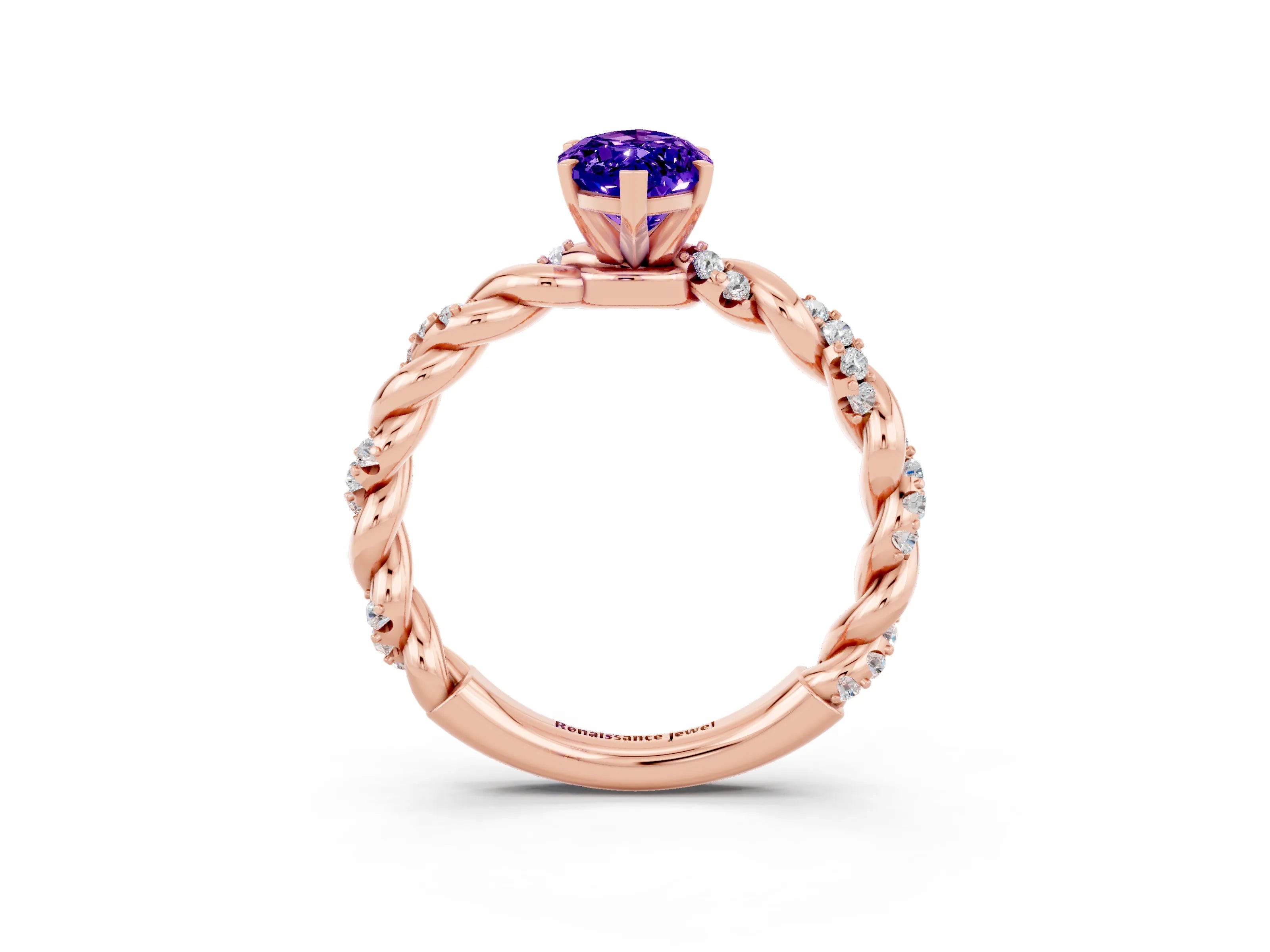 Rose gold Marquise Cut Tanzanite Solitaire Ring with Twisted Band and Pavé Accents_3