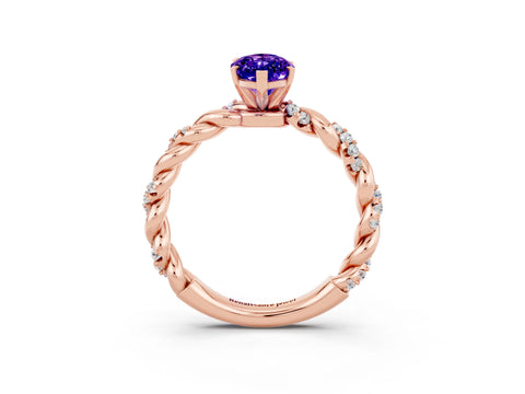 Rose gold Marquise Cut Tanzanite Solitaire Ring with Twisted Band and Pavé Accents_3