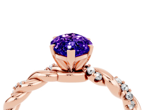 Rose gold Marquise Cut Tanzanite Solitaire Ring with Twisted Band and Pavé Accents_4