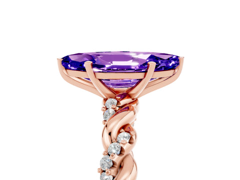 Rose gold Marquise Cut Tanzanite Solitaire Ring with Twisted Band and Pavé Accents_5