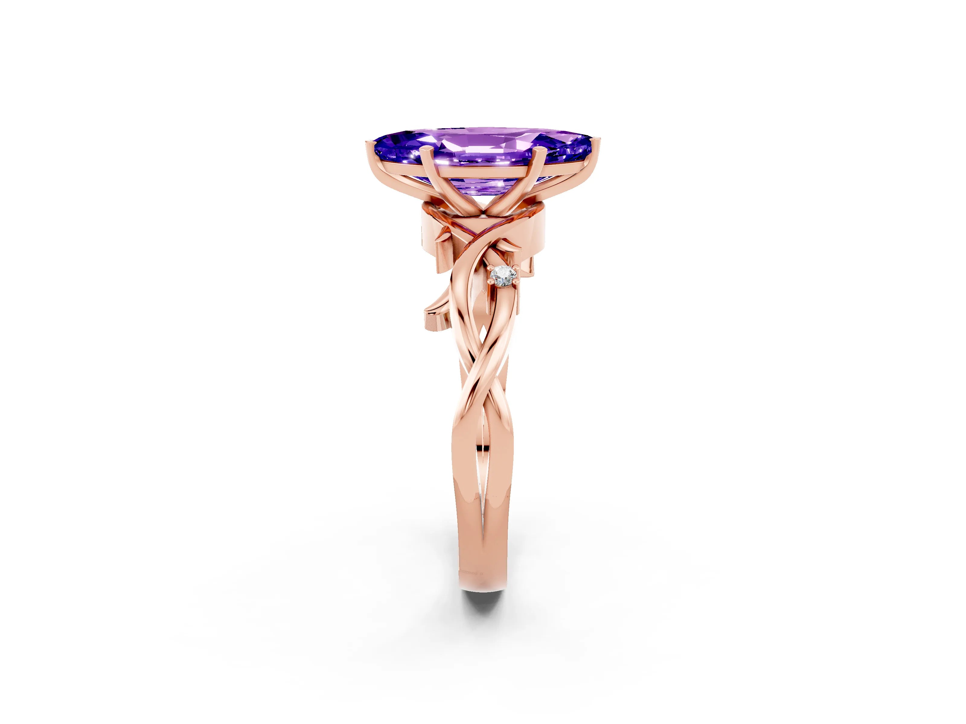 Rose gold Marquise Cut Tanzanite Solitaire Ring with Twisted Band and Prong Setting_2