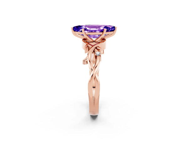 Rose gold Marquise Cut Tanzanite Solitaire Ring with Twisted Band and Prong Setting
