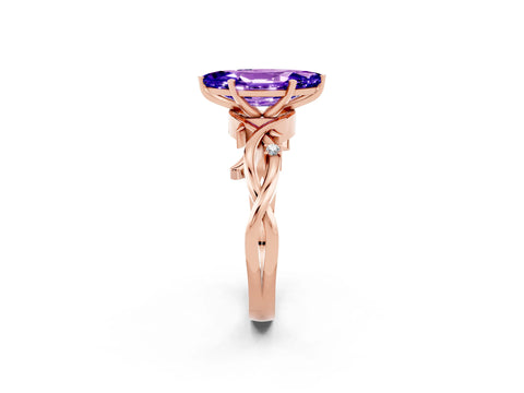 Rose gold Marquise Cut Tanzanite Solitaire Ring with Twisted Band and Prong Setting_2