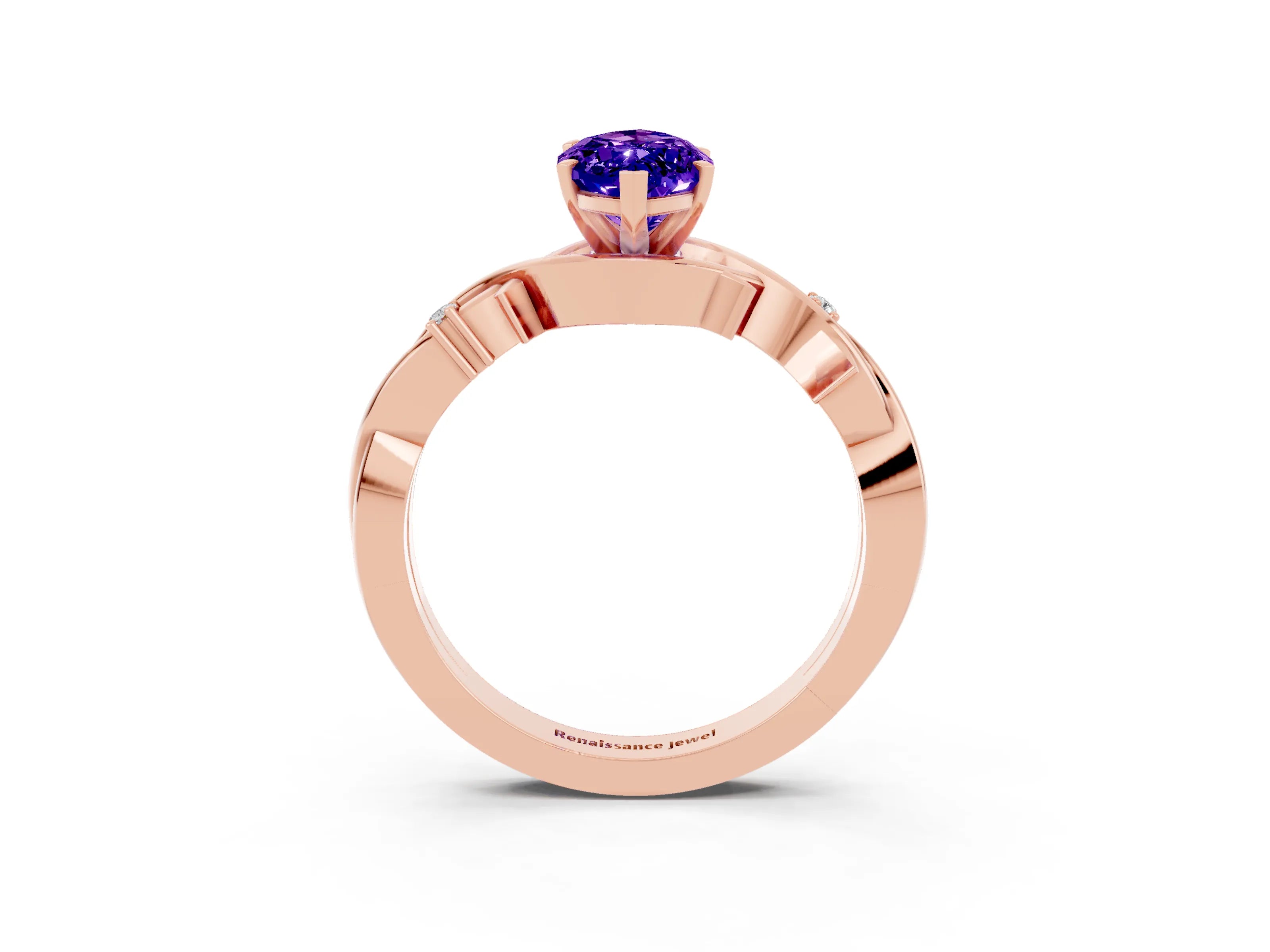 Rose gold Marquise Cut Tanzanite Solitaire Ring with Twisted Band and Prong Setting_3