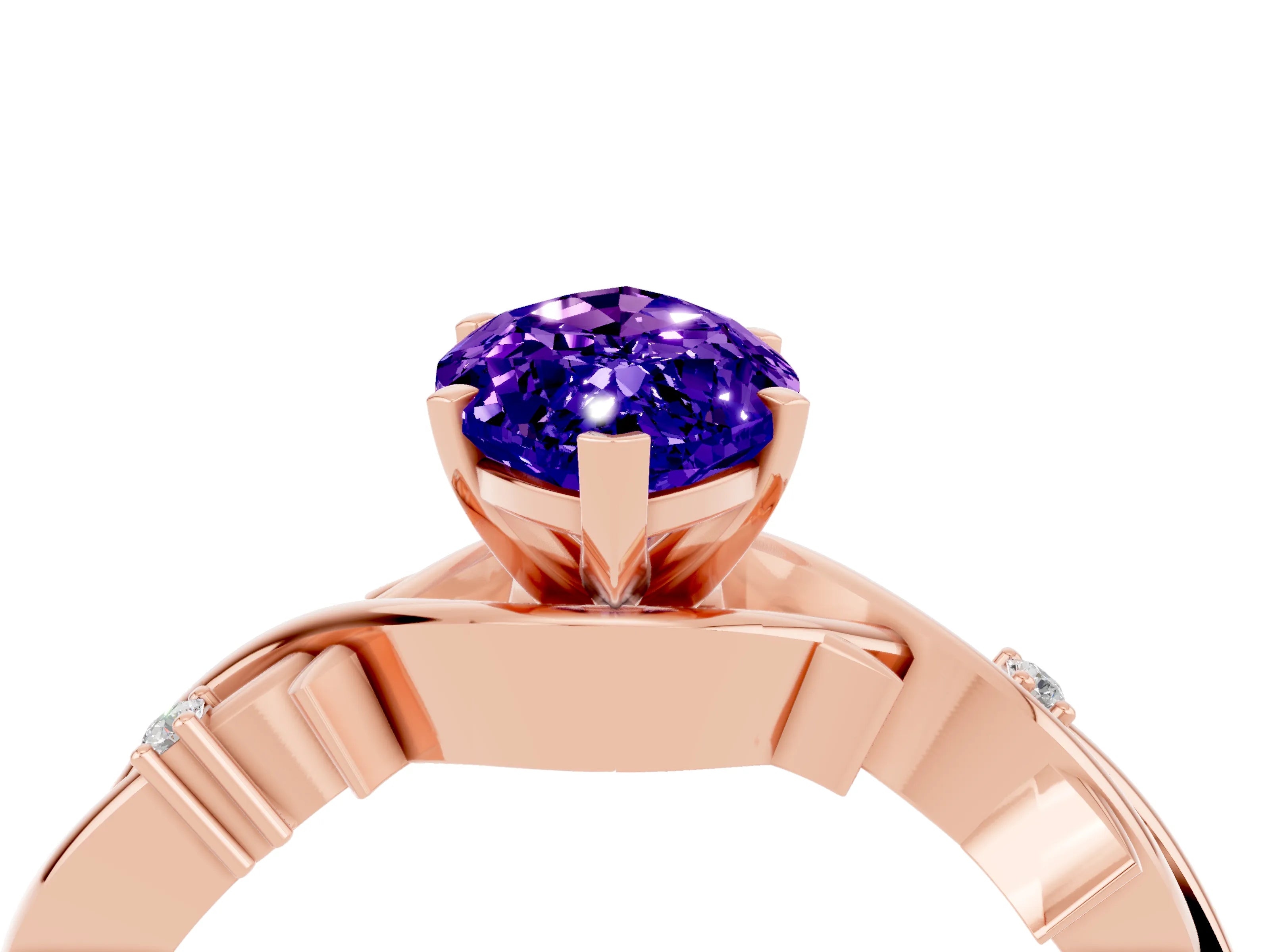 Rose gold Marquise Cut Tanzanite Solitaire Ring with Twisted Band and Prong Setting_4