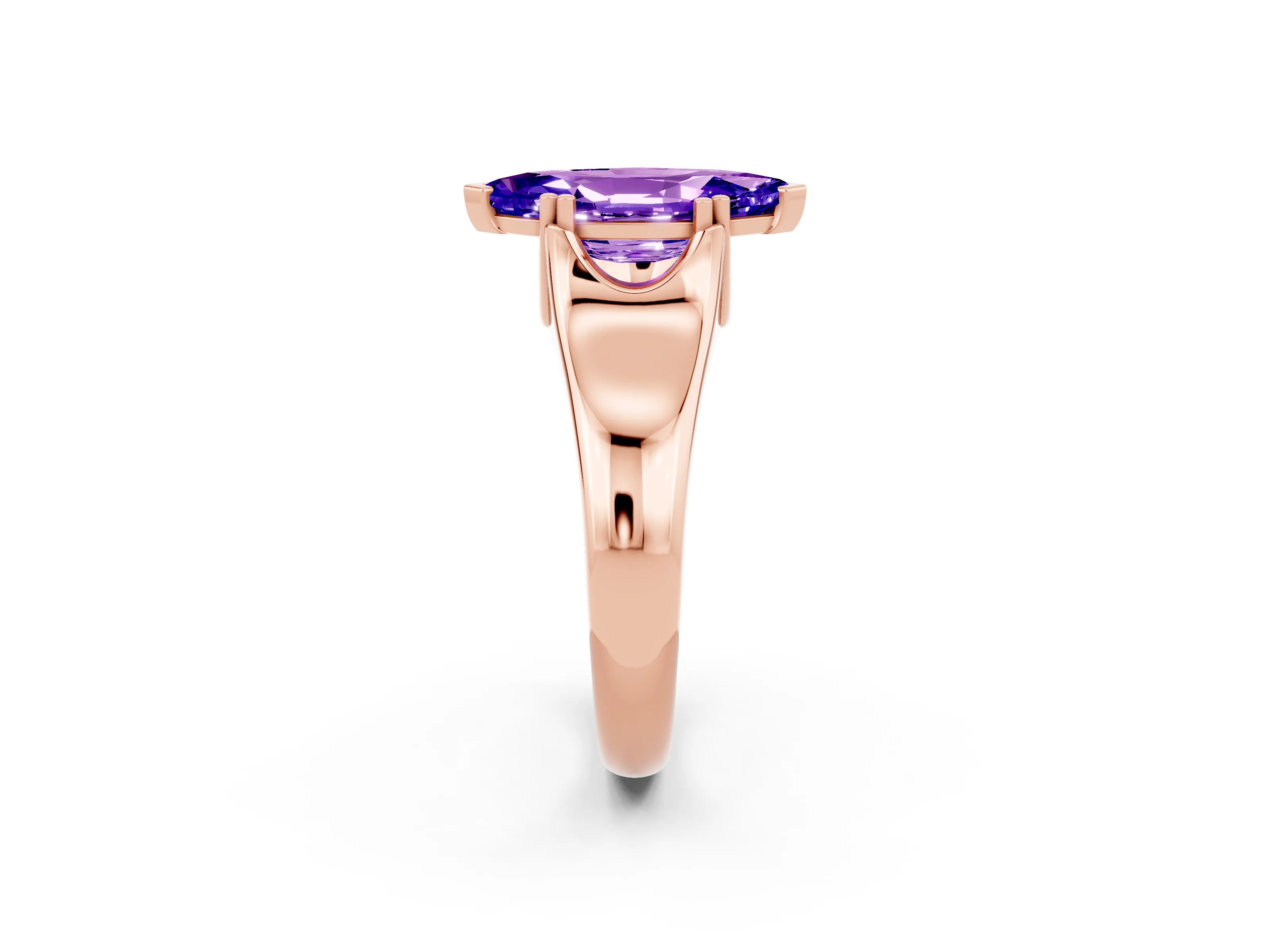 Rose gold Marquise Cut Tanzanite Solitaire Ring with Wide Band and Prong Setting_2