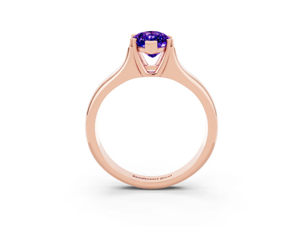 Rose gold Marquise Cut Tanzanite Solitaire Ring with Wide Band and Prong Setting