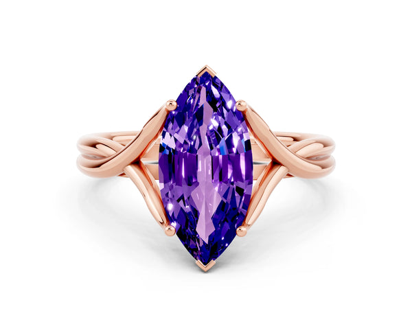 Rose gold Marquise Cut Tanzanite Solitaire Twist Band Prong Setting Ring