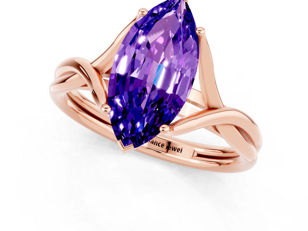 Rose gold Marquise Cut Tanzanite Solitaire Twist Band Prong Setting Ring