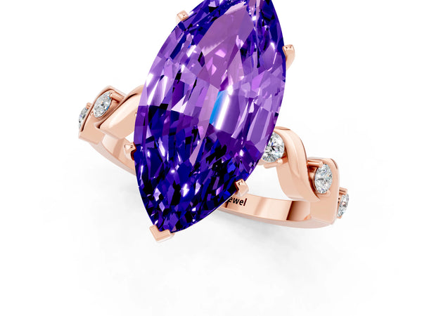 Rose gold Marquise Cut Tanzanite Solitaire Twisted Band with Round  Accents and Prong Setting