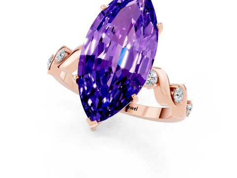 Rose gold Marquise Cut Tanzanite Solitaire Twisted Band with Round  Accents and Prong Setting_13