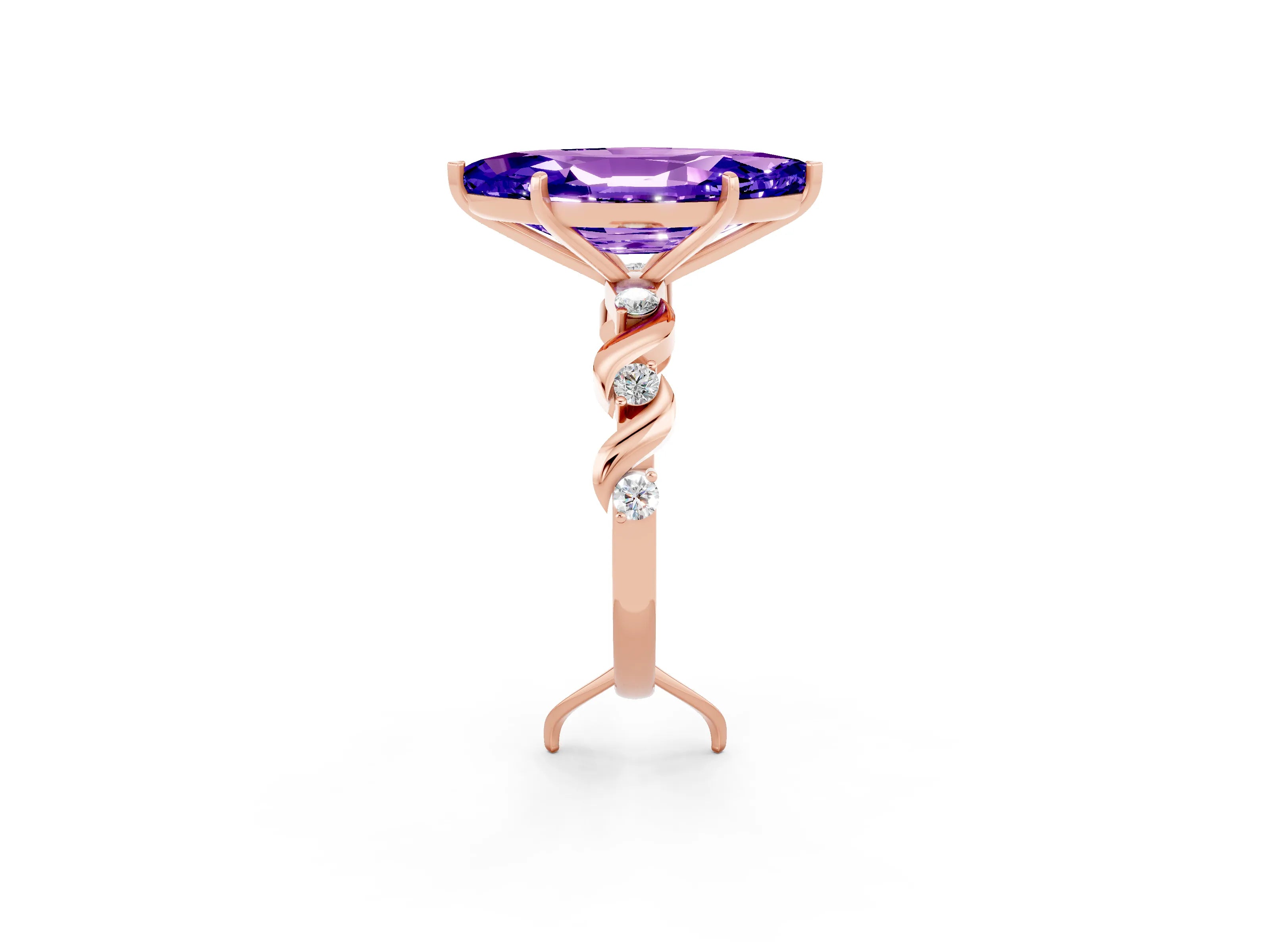 Rose gold Marquise Cut Tanzanite Solitaire Twisted Band with Round  Accents and Prong Setting_14