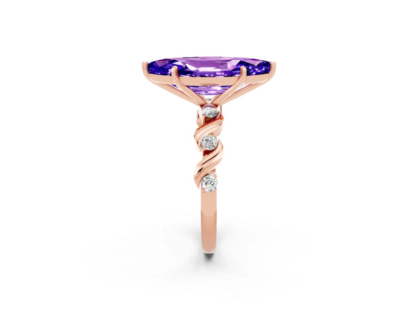 Rose gold Marquise Cut Tanzanite Solitaire Twisted Band with Round  Accents and Prong Setting