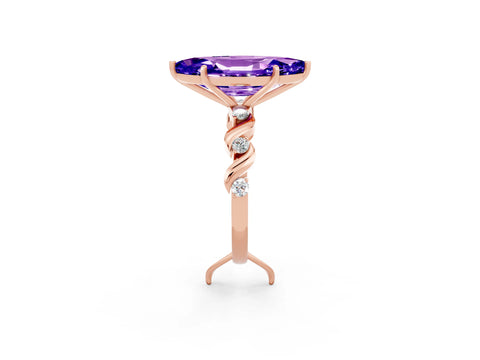 Rose gold Marquise Cut Tanzanite Solitaire Twisted Band with Round  Accents and Prong Setting_14