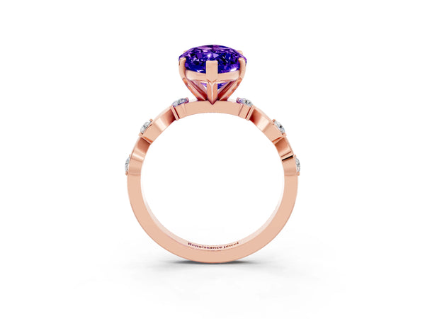 Rose gold Marquise Cut Tanzanite Solitaire Twisted Band with Round  Accents and Prong Setting