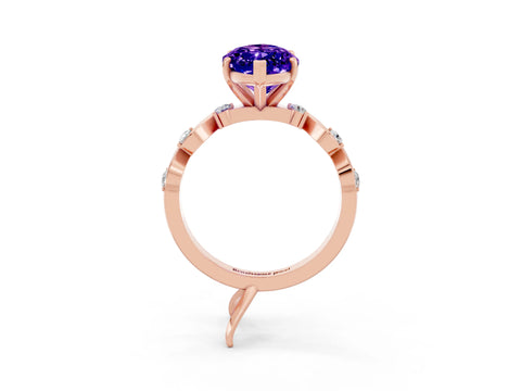 Rose gold Marquise Cut Tanzanite Solitaire Twisted Band with Round  Accents and Prong Setting_15