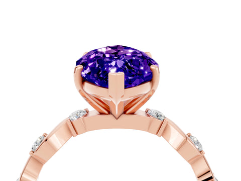Rose gold Marquise Cut Tanzanite Solitaire Twisted Band with Round  Accents and Prong Setting_16