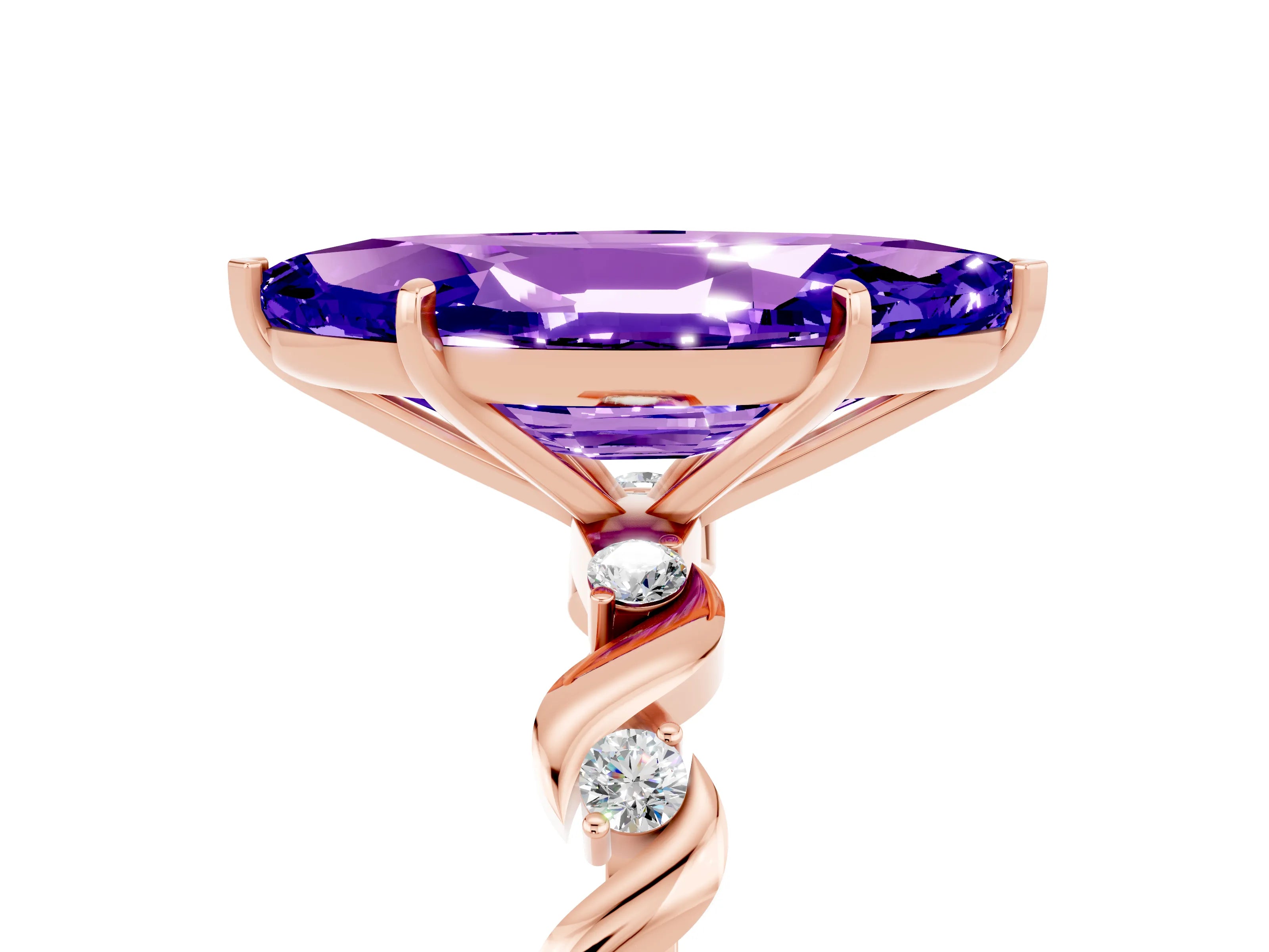 Rose gold Marquise Cut Tanzanite Solitaire Twisted Band with Round  Accents and Prong Setting_17