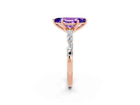 Rose gold Marquise Cut Tanzanite Solitaire with Side Baguettes and Channel Set Band_2