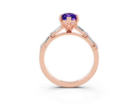 Rose gold Marquise Cut Tanzanite Solitaire with Side Baguettes and Channel Set Band_3