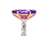 Rose gold Marquise Cut Tanzanite Solitaire with Side Baguettes and Channel Set Band_5
