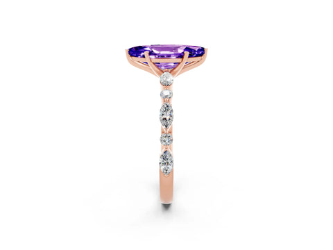 Rose gold Marquise Cut Tanzanite Solitaire with Side Stones on a Pavé Band and Four-Prong Setting_2