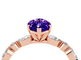 Rose gold Marquise Cut Tanzanite Solitaire with Side Stones on a Pavé Band and Four-Prong Setting_4