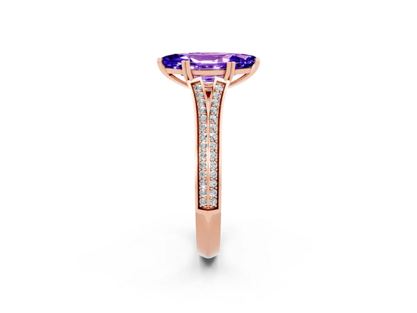Rose gold Marquise Cut Tanzanite Split Shank Engagement Ring with Pavé Band