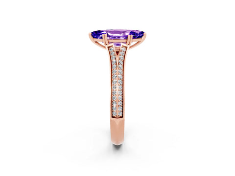 Rose gold Marquise Cut Tanzanite Split Shank Engagement Ring with Pavé Band_2
