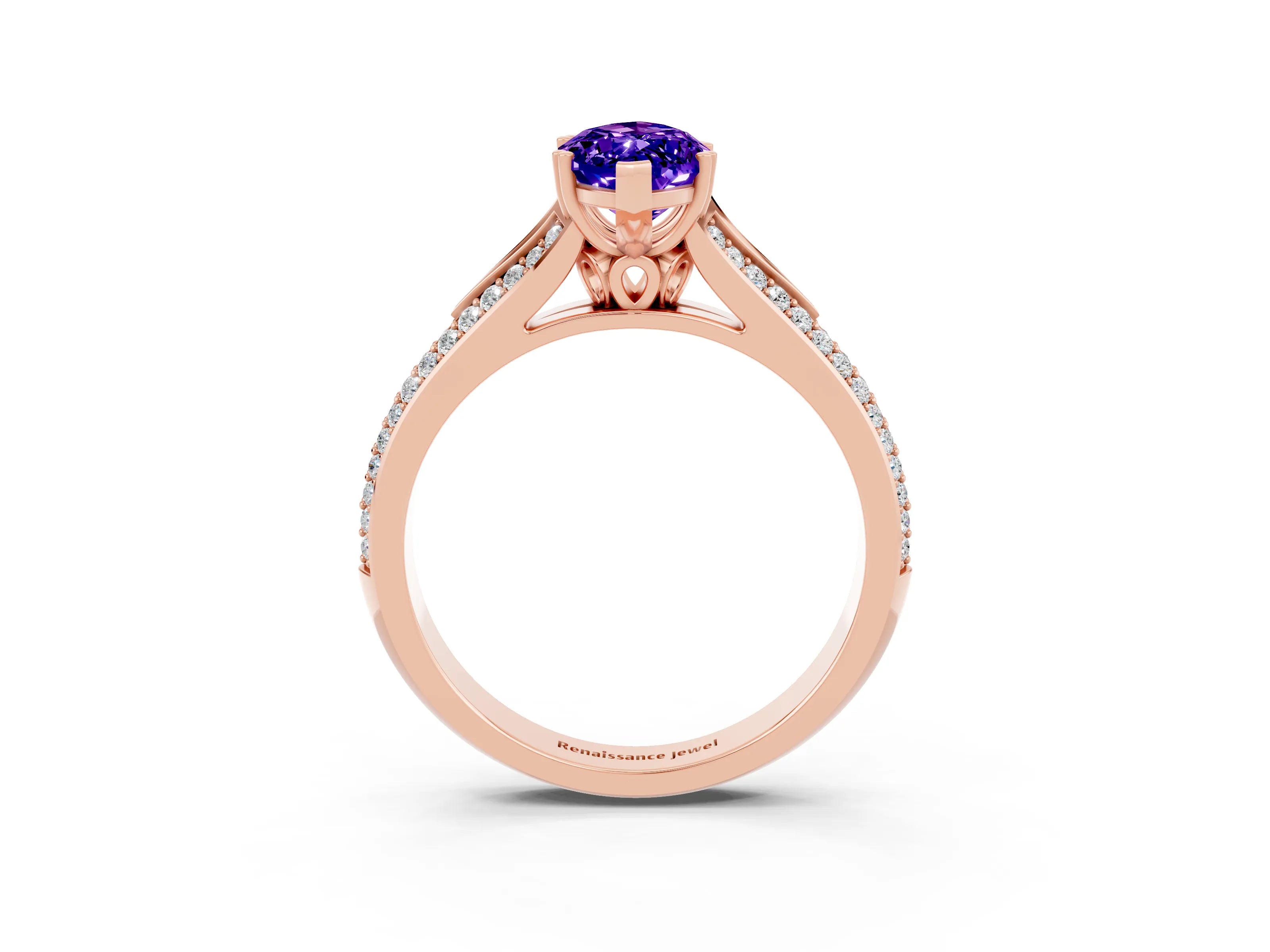 Rose gold Marquise Cut Tanzanite Split Shank Engagement Ring with Pavé Band_3
