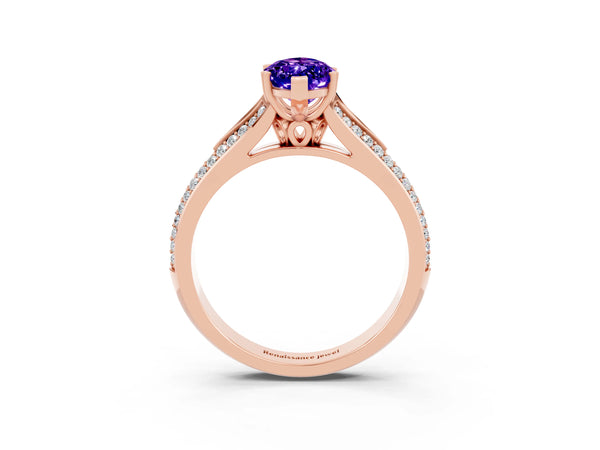Rose gold Marquise Cut Tanzanite Split Shank Engagement Ring with Pavé Band
